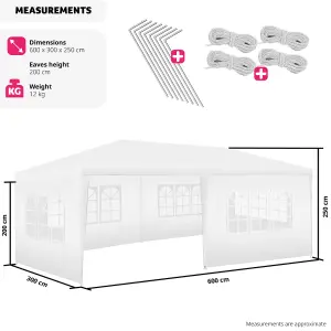 Gazebo Vivara - 6 x 3 m, with 5 side panels, weather & UV-resistant - white