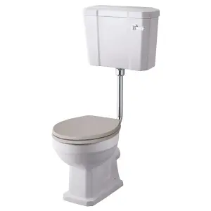 UK Homeliving Avalon Classic Low Level Toilet Pan, Cistern, Cistern Kit and Spa Grey Soft Close Seat