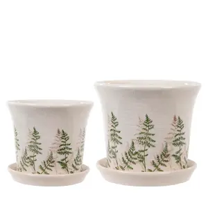 Set of 2 Fern Planters with Trays Indoor Outdoor Flower Garden Planters