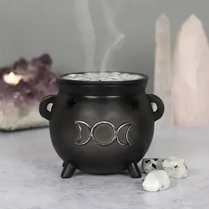 Something Different Triple Moon Cauldron Backflow Incense Burner Black (One Size)