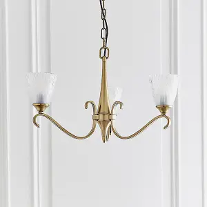 Luminosa Columbia 3 Light Multi Arm Ceiling Pendant Chandelier Antique Brass, Glass, E14