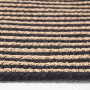 Homescapes Linen and Black Handmade Woven Spiral Braided Rug, 120 cm Round