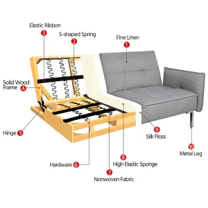 Yaheetech Light Grey Fabric Convertible Sofa Bed with Adjustable Backrest