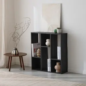 sweeek. 3-shelf bookcase with 6 compartments Pieter Black 83x23x80 cm