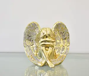 Beautiful Angel with Wings Sparkle Bling Ornament Crushed Diamond Gold