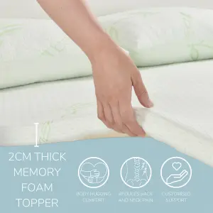 Memory Foam Mattress Topper With Organic Bamboo Cover 2cm Deep