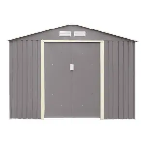 8 x 6 Double Door Metal Apex Shed (Light Grey)