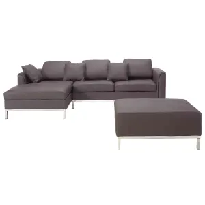 Right-Hand Corner Sofa with Ottoman OSLO Brown Leather Right Hand