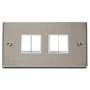 Stainless Steel 10A 4 Gang 2 Way Light Switch - White Trim - SE Home