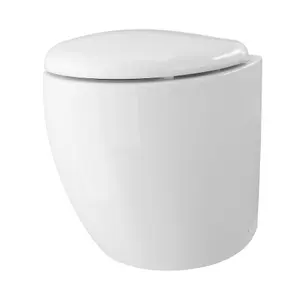 GoodHome Kentia White Rimless Back to wall Round Toilet pan with Soft close seat