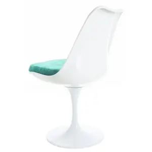 Tulip Set - White Medium Circular Table and Two Chairs with Luxurious Cushion Turquoise