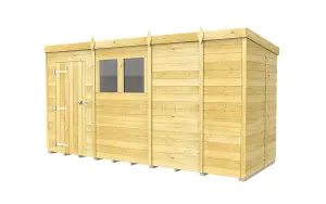 13 x 5 Feet Pent Shed - Single Door With Windows - Wood - L147 x W387 x H201 cm