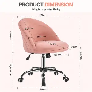 Yaheetech Velvet Swivel Desk Chair with Adjustable Seat Height - Pink