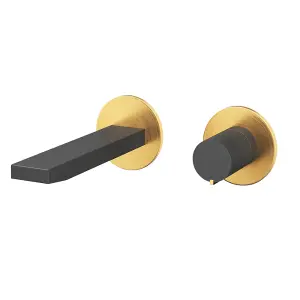 Enzo Black & Gold Round Wall-mounted Basin Mixer Tap