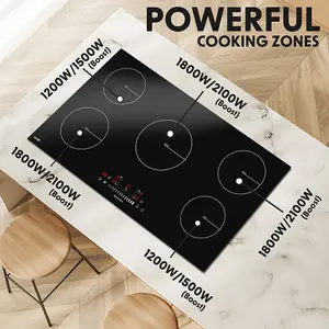 90cm 9300W 4 Zone Induction Hob with Touch Control - Sleek Black Finish