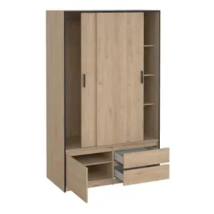 Line Wardrobe with 2 Sliding Doors 1 Small Door and 2 drawers in Jackson Hickory Oak