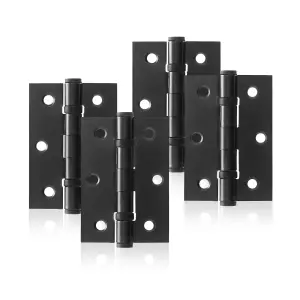 UAP Pack of 4 Door Hinges - 3 Inch - 75x50mm - Mild Steel Ball Bearing Butt - Square Corners - Internal Door - Matt Satin Black