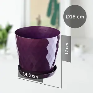 Plant Pot Flowerpot Round Plastic Crystal Modern Decorative Small Medium Large Purple 18cm