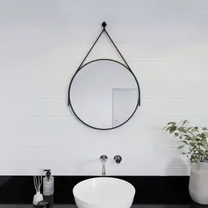 Croydex Matt Black Round Wall-mounted Any room Mirror (H)86.5cm (W)60cm