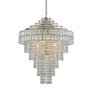 Luminosa Aversa Pendant Ceiling Light Bright Nickel Plate, Clear Crystal Glass