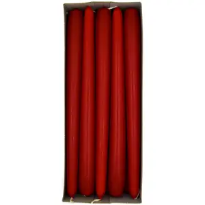 Tapered Dinner Candles, Pack of 10, Unscented, Long Burning Time, 24 cm / 19.45" (Red, Matt)