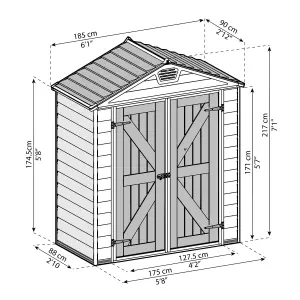 Palram - Canopia Skylight 6x3 ft Apex Tan Plastic 2 door Shed with floor