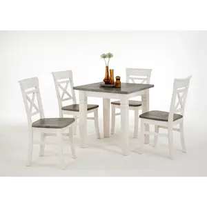 Kelly Solid Wood Top Metal Base Dining Table Stained and varnished white/Grey