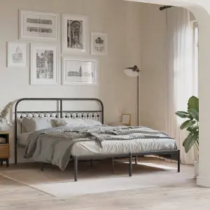 Berkfield Metal Bed Frame without Mattress with Headboard Black 150x200cm