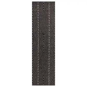 Black Linear Modern Easy to clean Rug for Dining Room-66 X 240cm (Runner)