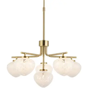 Multi Arm Hanging Ceiling Pendant Light - Satin Brass Plate & White Confetti Glass Shade - 6 x 3W LED G9