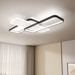 3 Lights Modern Rectangular LED Semi Flush Ceiling Light Fixture 90CM White Light