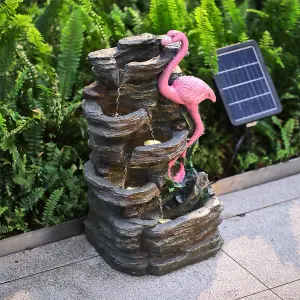 Grey Flamingo Solar Power Resin LED Lights Water Fountain 50 cm