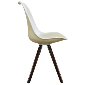 Soho Vanilla Plastic Dining Chair with Pyramid Dark Wood Legs