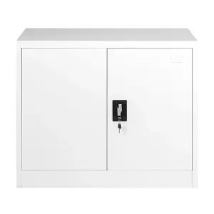 White Stainless Steel Filing cabinet with 1 Shelf - 2 Door Lockable Filing Cabinet - Metal Office Storage Cupboard Organiser