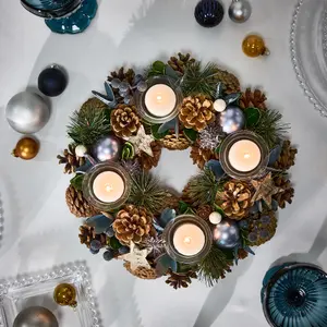 Moonlight Blue Round Table Centrepiece Christmas Decoration Candle Holder Tealight Holder 30cm