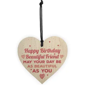 Red Ocean Handmade Happy Birthday Friendship Sign Best Friend Plaque Wooden Heart Keepsake Gift