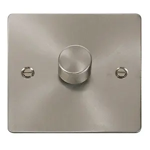 Flat Plate Satin / Brushed Chrome 1 Gang 2 Way LED 100W Trailing Edge Dimmer Light Switch - SE Home