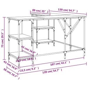 Berkfield Desk Grey Sonoma 139x139x75 cm Engineered Wood