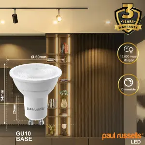 paul russells LED GU10 Dimmable Bulb, 4.5W 400 Lumens, 50w Equivalent, 2700K Warm White, Ceiling Spotlights