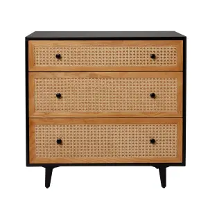 Leona Textured Matt black rattan effect MDF 3 Drawer Rattan Chest of drawers (H)780mm (W)800mm (D)400mm