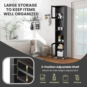 Costway Bathroom Tall Cabinet Slim Freestanding Storage Organizer Cupboard 2 Glass Doors