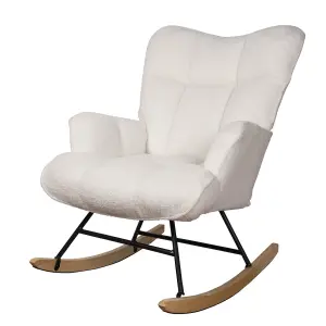 Alivio Teddy Rocking Chair for Nursery, Comfy Rocking Armchair with High Backrest - White