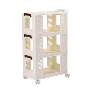 3 Tiers Foldable Kitchen Bathroom Storage Shelf Slim Trolley Cart