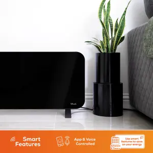 TCP Smart WiFi Glass Panel Heater 2000W, Alexa Compatible, Open Window Detector, Wall Mounted & Freestanding Black Heater.