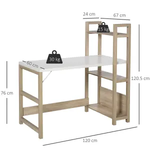 HOMCOM Rectangle Desk with Book Shelf Display Table Home Office, White