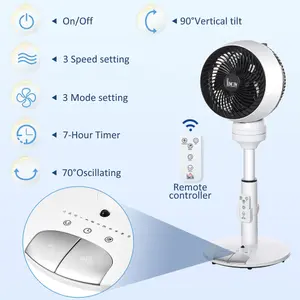 HOMCOM 28 Air Circulator Fan 3 Speed 3 Mode, 70 degree Oscillation 90 degree Vertical Tilt, Remote Controller, Black White