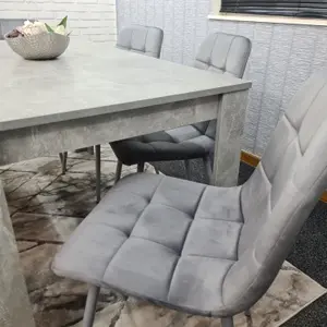 Grey Kitchen Dining Table, 4 Grey Tufted Velvet Chairs and 1 Bench Dining Set