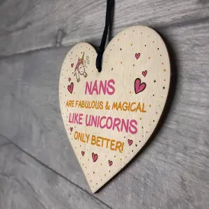 Nan Plaque Wooden Heart Funny Nan Gift For Birthday Christmas Unicorn Plaque Thank You