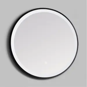 Bathroom Wall Mirror - Round LED Light 600mm - Matt Black Wall Mirror - Demister Pad