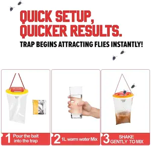 Redtop Fly Trap Transparent Hanging Fly Catchers Red Top Non-Toxic Disposable with Fly Bait traps & kills up to 20,000 flies